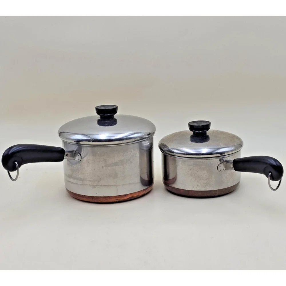 Revere Ware 1801 Saucepan Set 1.5 & 3 Quart Copper Bottom Stainless Clinton USA